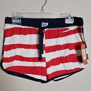 NWT Lazy One Medium Women's Blue Red and White Striped‎ Boxer Pj Shorts